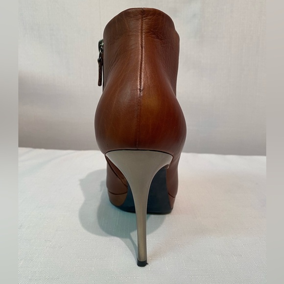 Lanvin Paris Ankle Calfskin Booties Sz US 8.5B Silver Stiletto Heel Brown - Picture 8 of 16